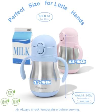 Bakpoco Stainless Steel Straw Sippy Cup for Toddlers 1-3 Years Old