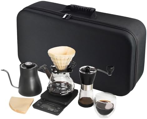 Portable Pour Over Coffee Maker Set, Manual Grinder