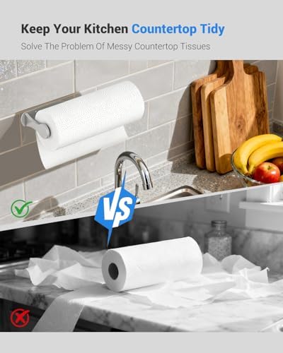 Paper Towel Holder Under Cabinet, Adhesive, Silver