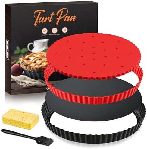 Tart Pan 9 Inch Removable Bottom Set,Non-stick Fluted Quiche Pan Pie