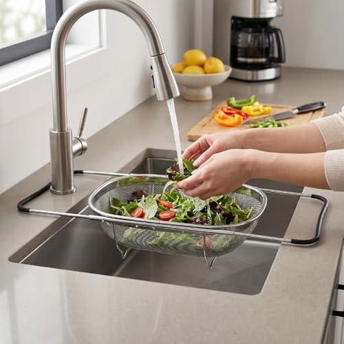 Stainless Steel Expandable Over Sink Colander Oval Large Capacity