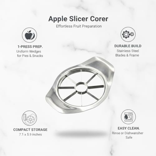 Apple Slicer Corer, Stainless Steel Fruit Cutter for Uniform Wedges
