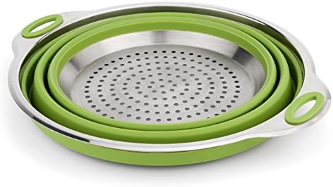 Large Collapsible Silicone Colander/Strainer with Stainless Steel Base