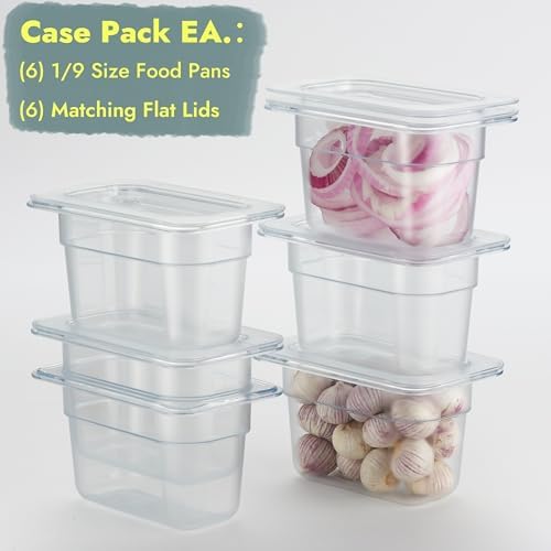 CURTA 6-Pack 1/9 Size 4" Deep NSF Polycarbonate Food Pans with Handled