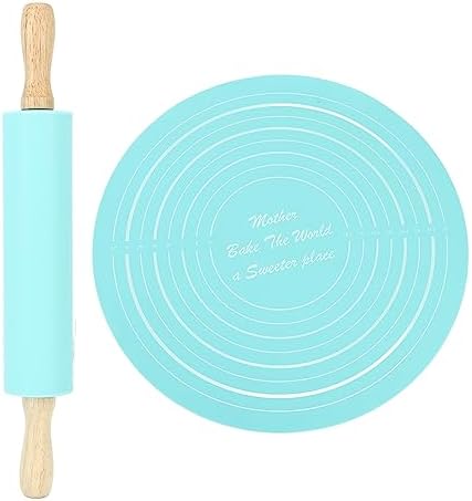Rolling Pin Pastry Mat Set,Rolling Pin Dough Roller Non Stick Silicone