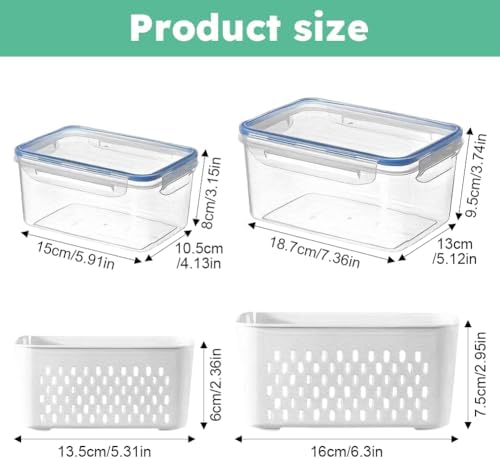 2 Pack Fruit Storage Containers with Removable Drain Basket Lid