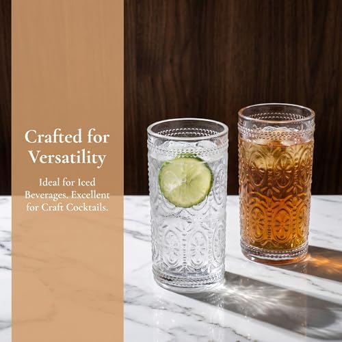 Bekith 6 Pack Romantic Drinking Glasses, 12 oz Highball Glasses, Thick