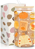 Fall Pumpkin Spice Iced Coffee Cup, Halloween Glass Tumbler, 16 oz