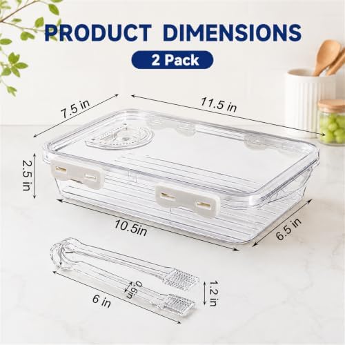 Okllen 2 Pack Bacon Container for Refrigerator, Plastic Cheese & Deli