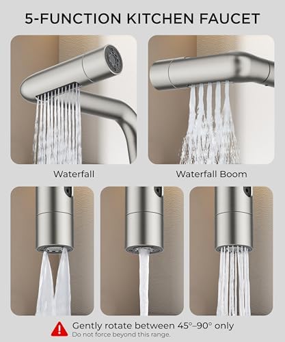 FORIOUS Waterfall Kitchen Faucet, Brushed Nickel