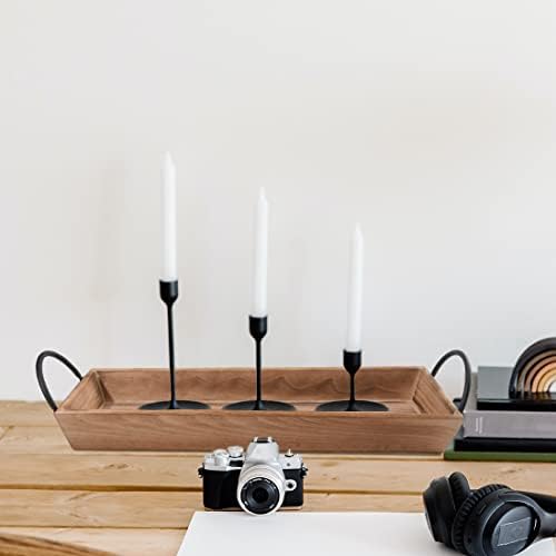 Beech Wood Candle Tray, Metal Handles, Farmhouse Centerpiece, Home