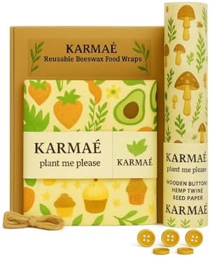Reusable Beeswax Food Wraps, 3 Pack and Roll, 16.9 x 39 Inch