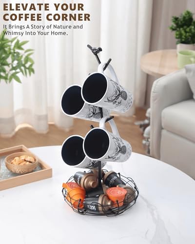 Coffee Mug Holder for Countertop, Mug Tree with Bird's Nest Storage