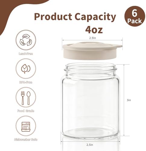 4oz Glass Salad Dressing Containers with Silicone Lids, 6 Pack
