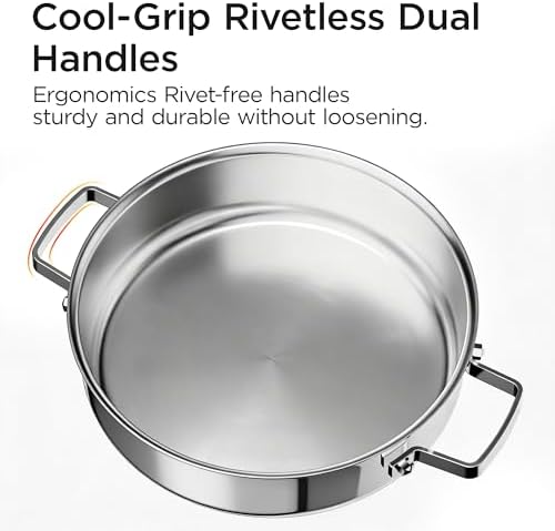 COOKER KING 5Qt Sauté Pan w/Lid, Stainless Steel Braiser, Chicken