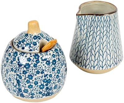 Creative Co-Op Hand-Painted Stoneware Sugar & Creamer