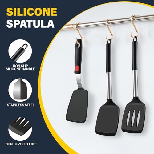 Silicone Spatula Set, Heat Resistant Solid & Slotted Turner for