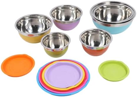7PCS Mixing Bowls with Lids Stainless Steel Plastic Stackable Nesting