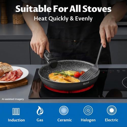 BEZIA Induction Cookware Set 10 Pieces, Nonstick Pots and Pans Set