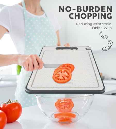 3Pcs Cutting Board Set for Kitchen, 16"*11"(1pack)&14.4"*9.8"(2pack), Double Sided 304 Stainless Steel & Wheat Straw, Scratch Resistant Mesh Design, Non Toxic Chopping Board for Meat, Dishwasher Safe