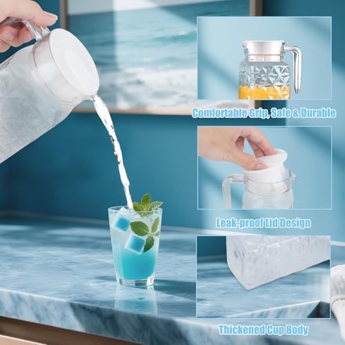 2 Pack 1.1L Plastic Pitcher with Lid and Handle, Unbreakable