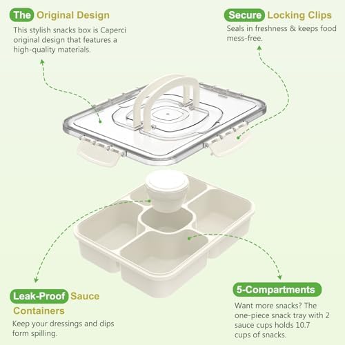 Caperci 2PC Divided Serving Tray with Lid, 5-Compartment Veggie Fruit