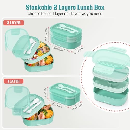 RIKDOKEN Bento Lunch Box, Stackable 2 Layers Containers with
