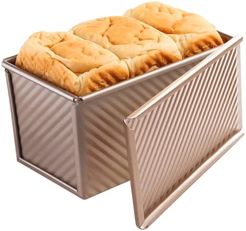 Pullman Loaf Pan with Lid, Non-Stick Bakeware Golden Corrugated Carbon