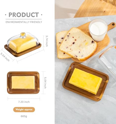 Butter Dish with Lid, Clear Glass Domed Cheese Dish with Handle