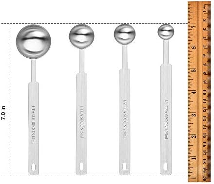 7 Inches Long Handle Measuring Spoons Set, Premium Stainless Steel