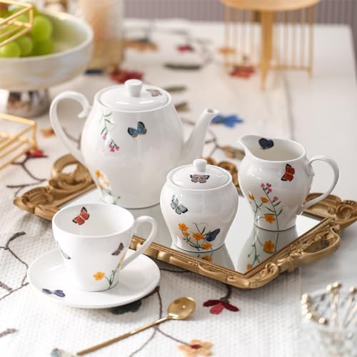 WAIT FLY Butterfly and Flower Ceramic Creamer and Sugar Bowl Set