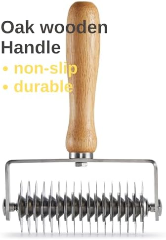 Pastry Lattice Roller Cutter, Stainless Steel Dough Cutter with Wood