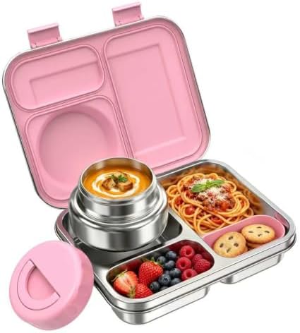 Stainless Steel Bento Lunch Box with 8oz Insulated Food Jar, 3