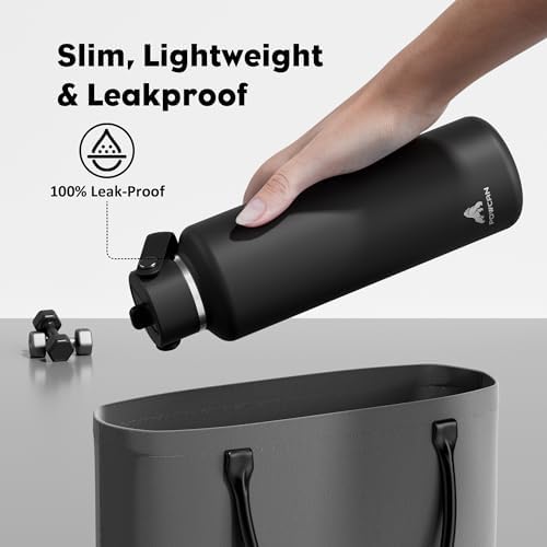 POWCAN 24 oz Slim Insulated Water Bottle with Straw: Leakproof, Keep