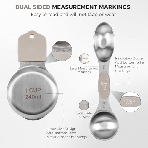 HOUJIP Magnetic Measuring Cups and Spoons Set of 16 with 2-IN-1