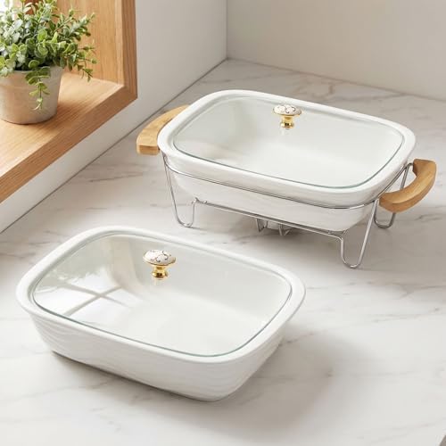 12" x 8" Ceramic Casserole Baking Dish With Glass cover, Lasagna Pan