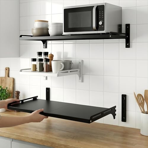 ABCOOL Expandable Wall-Mount Microwave Shelf with 4 Hooks