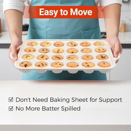 CAKETIME Mini Muffin Pan, Metal Reinforced Frame Mini Cupcake Pans 24
