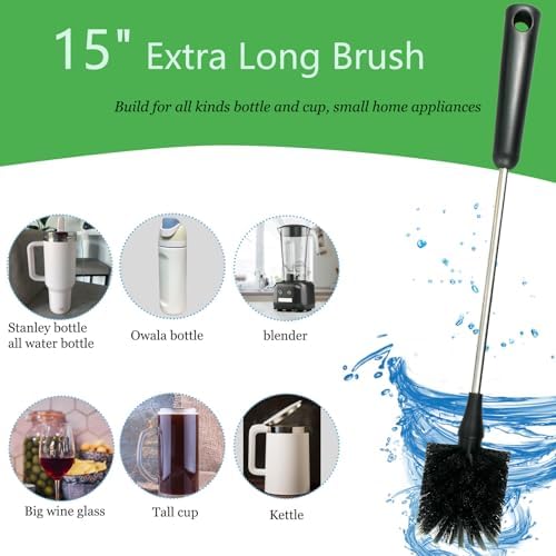 Bottle Brushes for Cleaning 3 Pack, 15 Inch Water Bottle Brush Cleaner