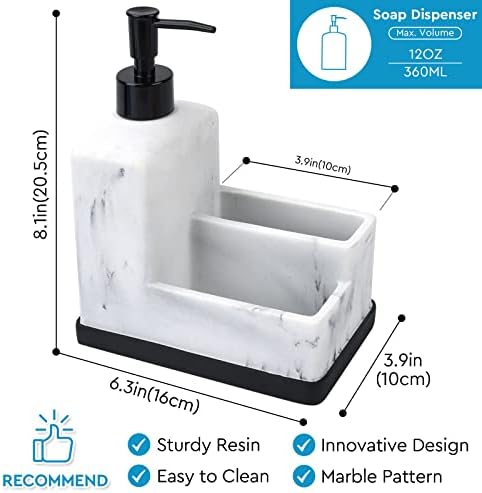 White Marble Look Soap Dispenser with Sponge Holder
