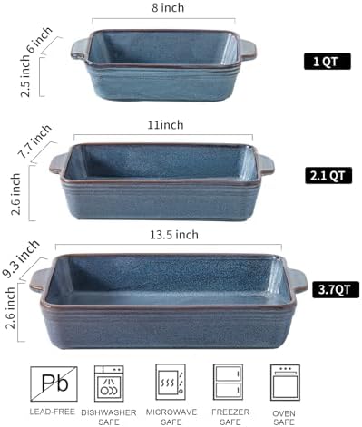HVH 9x13 Ceramic Baking Dish Set of 3, Wabi sabi