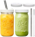 Mapoxy 32oz Mason Jars Cups with Plastic Lids & Straws 2 Pack