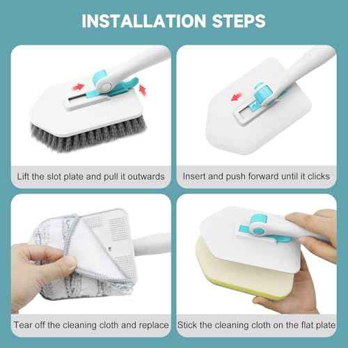 nacena Shower Scrubber with Long Handle, 3 in 1 Tile Tub Scrubber