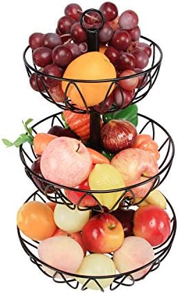 3 Tier Fruit Basket Bowl, Vegetable Organizer, Metal Black