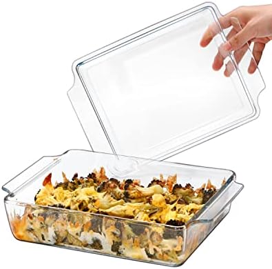 NUTRIUPS 8 x 9.5 Inches Rectangular Glass Casserole Dish With Glass