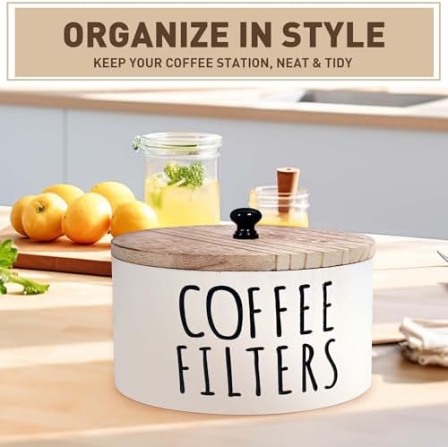 KAYIN Coffee Filter Holder, 78oz Wooden Container with Bamboo Lid
