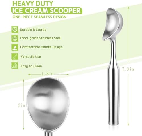 Ice Cream Scoop, 7.9 inches One-Piece Design Stainless Steel Scooper