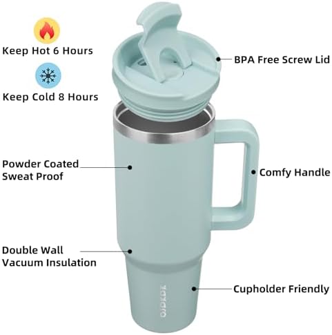 BJPKPK 40 oz Insulated Tumbler with Handle & Straw, Stainless Steel