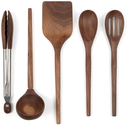 Salt & York Walnut Wooden Cooking Utensil Set, 5-Pc Kitchen