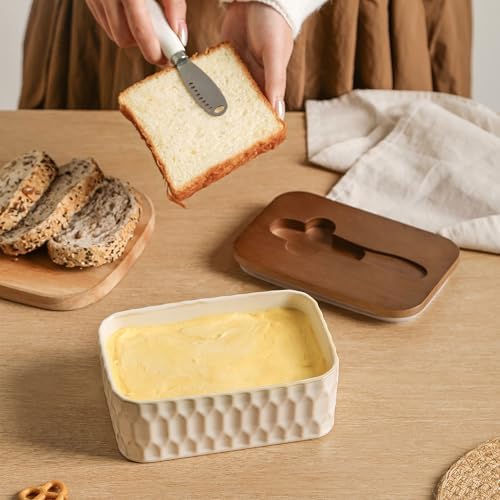 Butter Dish with Lid and Knife, Ceramic Airtight Butter Keeper